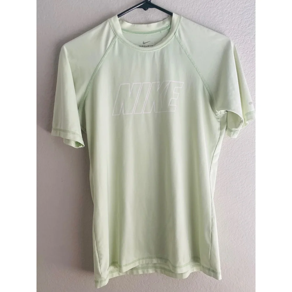 Nike Dri-FIT Swim Mens UPF 40+ Short Sleeve Rashguar Swim Tee Lime Green M